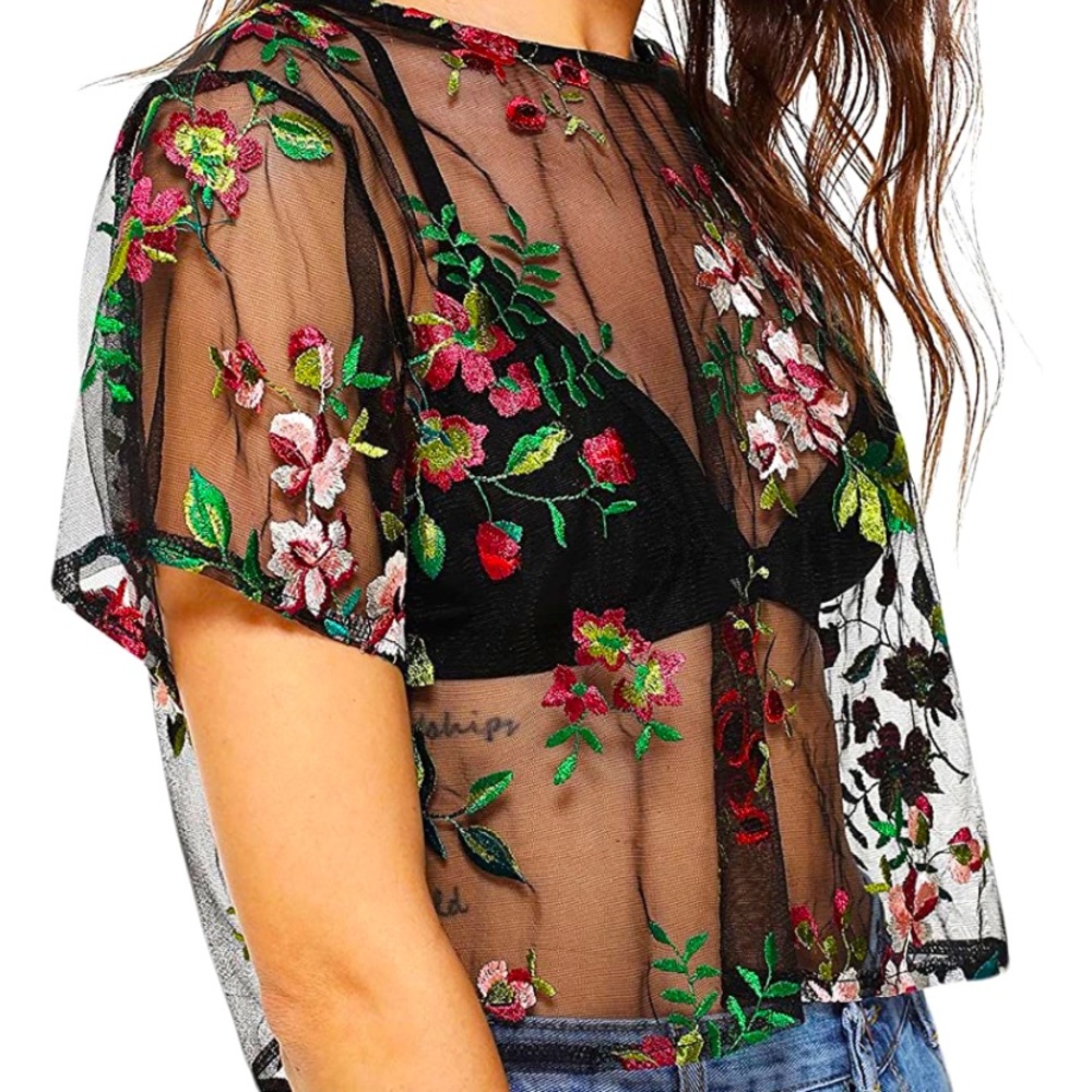 Mesh Floral Embroidered Top